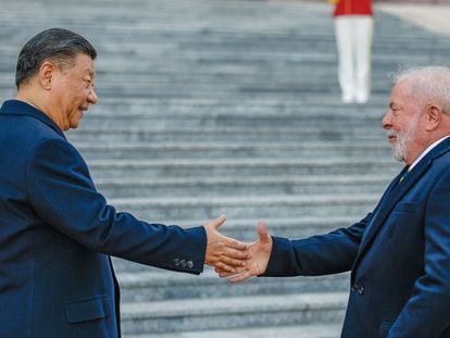 Chinese President Xi Jinping with his counterpart Lula da Silva on April 14 in Beijing.