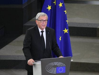 Jean-Claude Juncker addressing the EU Parliament on Tuesday (Spanish subtitles).