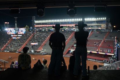 Members of the public watch the rodeo from the top of the stands. During ten days of the festival, the city of Barretos receives more than a million visitors.