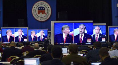 Donald Trump and Jeb Bush during a campaign debate.