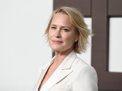 Robin Wright at a runway show for the brand Ralph in Brooklyn, in 2024.