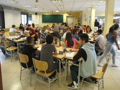 Students at a secondary school in Madrid.