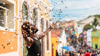 A man celebrates during a carnival in Penambuco State, Brazil.
