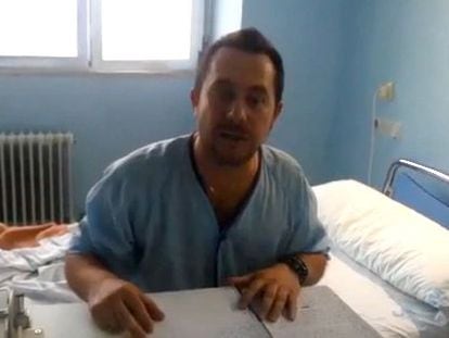 Javier Limón inside his room at Carlos III Hospital in Madrid.