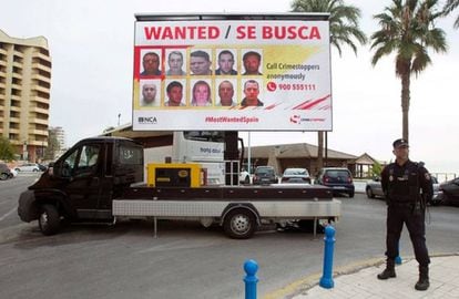 A billboard showing those wanted for arrest in Costa del Sol.
