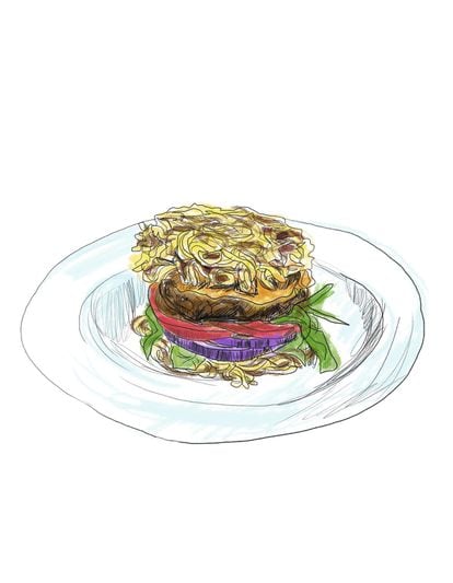 Ramen burger. The idea to substitute bread with a mass of noodles is credited to Keizo Shimamoto, a Los Angelos resident with Japanese parents. He has convinced half the country that this is a great invention.