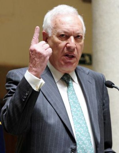 Foreign Minister Jos&eacute; Manuel Garcia Margallo at a news conference on Friday.
