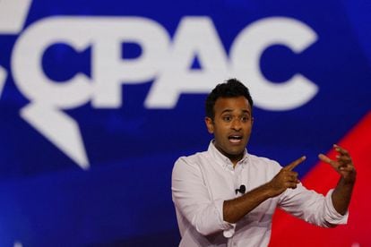 Vivek Ramaswamy addresses the Conservative Political Action Conference in Dallas, Texas, last August.