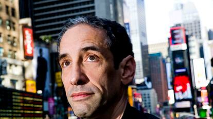 American writer Douglas Rushkoff in Times Square, New York City.