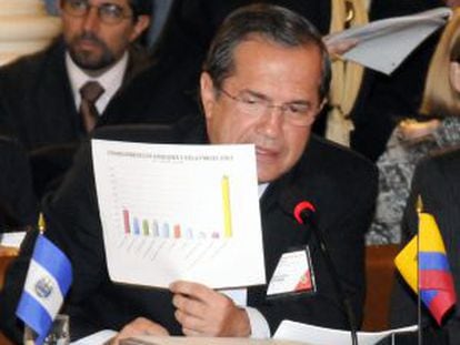 The Ecuadorian foreign minister, Ricardo Patiño, at last Friday's OAS meeting.