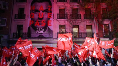 PSOE headquarters in Madrid after the election victory.