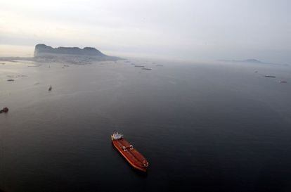 A maritime view of the Rock of Gibraltar.