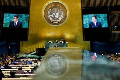 Sánchez addresses the 73rd session of the United Nations General Assembly.