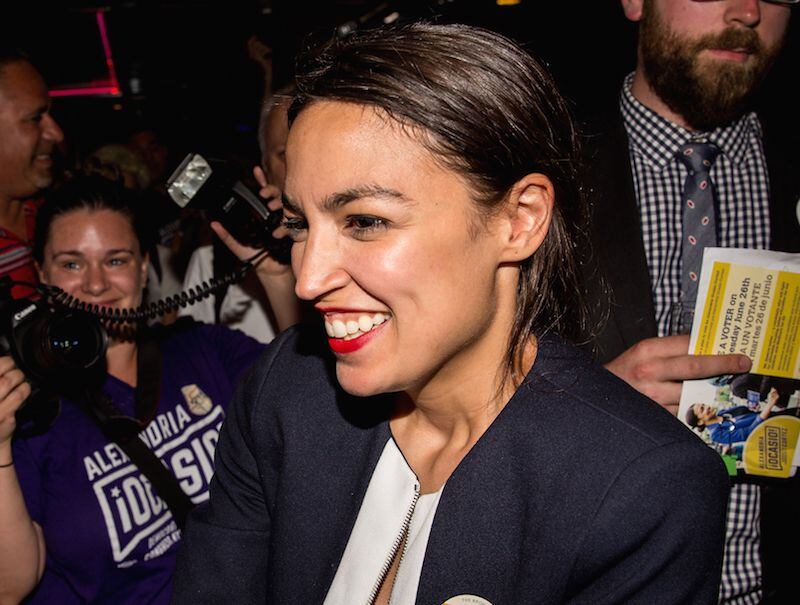 Alexandria Ocasio-Cortez, after learning of her victory as a Democratic Party candidate in the New York primaries, in October 2023.