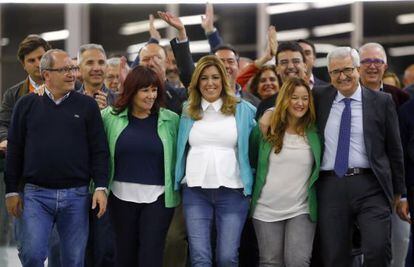 Susana Díaz arrives for her victory speech after the voting polls close.