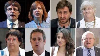 Carles Puigdemont (top left) and the seven officials who originally traveled to Brussels with him.