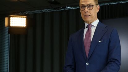 Finland's President-elect Alexander Stubb attends a press conference in Helsinki, Finland on February 12, 2024.