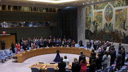 The members of the Security Council observe a minute of silence for the victims of the Moscow attack