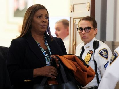 New York Attorney General Letitia James leaves the courtroom, in New York State Supreme Court in the Manhattan borough of New York City, U.S., November 13, 2023.