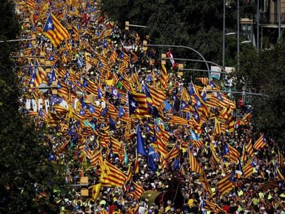 Thousands of people in the streets of Barcelona on Monday.