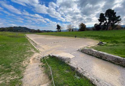 The ancient stadium at the Olympia archaeological site.