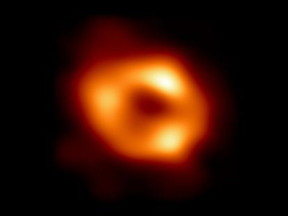 First image of Sgr A*, the supermassive black hole at the center of the galaxy, documented by NASA.