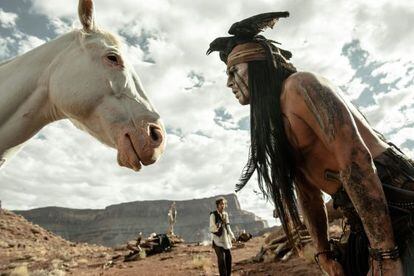 Johnny Depp, in a scene from the remake of The Lone Ranger.