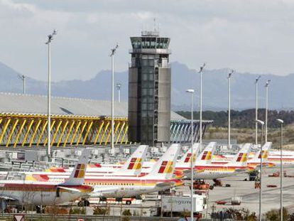 Iberia planes grounded by a one-day strike by pilots on Monday.