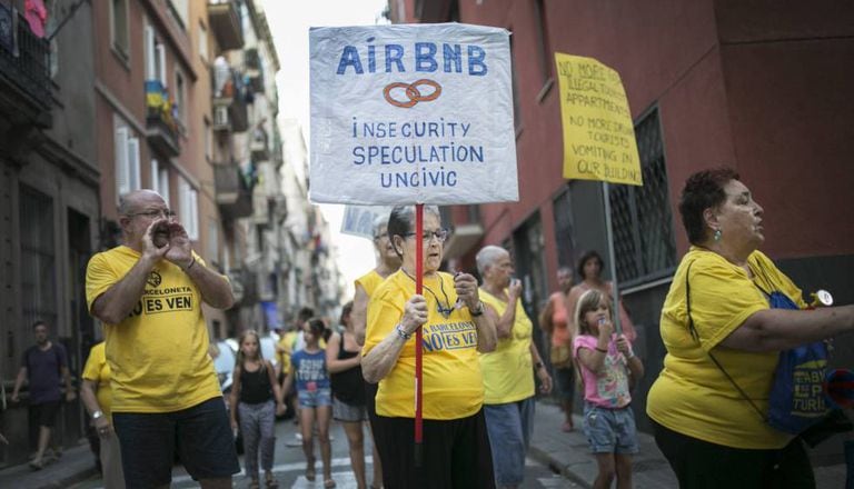 A protest against tourist apartment rentals in Barcelona.