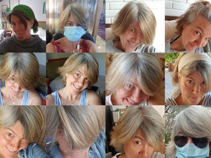 Series of photos of woman with White hair