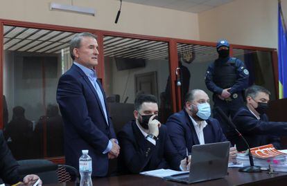 Viktor Medvedchuk during a court hearing in Kyiv on May 13, 2021. 