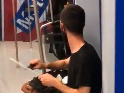 A video of the passenger sharpening his tool went viral on social media, with many concerned he had dangerous intentions