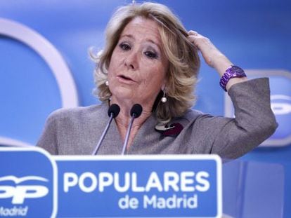 Esperanza Aguirre at a press conference in Madrid on Monday.