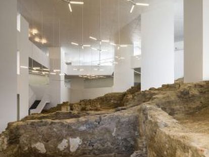 A view of the interior of Ceuta's new public library, where medieval city walls have been preserved.