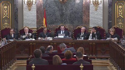 The judges’ panel overseeing the Supreme Court trial.