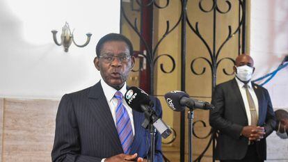 Equatorial Guinea's president, Teodoro Obiang, at a news conference in Malabo on November 20.
