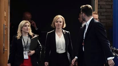 Britain's Prime Minister Liz Truss arrives for the Conservative Party annual conference in Birmingham on Monday.