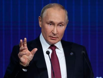 Russian President Vladimir Putin during a press conference.