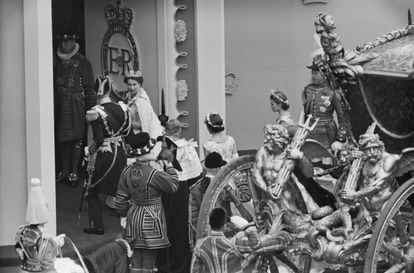 The Queen and Prince Philip as they enter Westminster for the Coronation ceremony.  The abbey has been the site of British coronations since William the Conquerer was crowned in 1066.