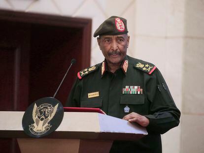 Sudan's Army chief Gen. Abdel-Fattah Burhan speaks following the signature of an initial deal aimed at ending a deep crisis caused by last year's military coup, in Khartoum, Sudan, Dec. 5, 2022.