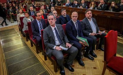 The 12 defendants in the ongoing trial of Catalan independence leaders.