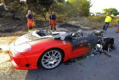 Banega&#039;s Ferrari, after the flames were extinguished. 