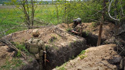Members of the 1st company of the 63rd Infantry Brigade on the Liman front in the Donetsk region.