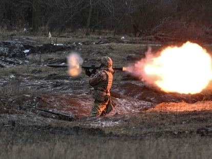 Ukrainian service members attend offensive and assault drills in Zaporizhzhia region on January 23.