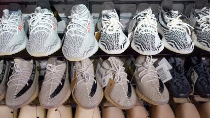 Yeezy shoes made by Adidas are displayed at Laced Up, a sneaker resale store, in Paramus, N.J., Tuesday, Oct. 25, 2022.