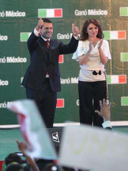 Pe&ntilde;a Nieto celebrates the election results on Sunday. 