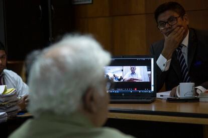 Eusebio Torres is following the trial from home via a video link.