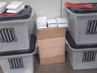 A photo of ballots and ballot boxes seized by police.