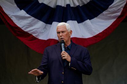 Republican presidential candidate Mike Pence speaks during the annual Labor Day Picnic hosted by the Salem Republican Town Committee in Salem, New Hampshire, on September 4, 2023.