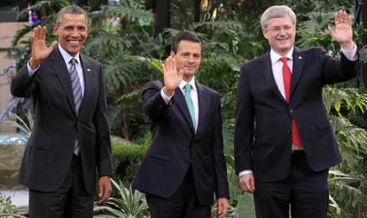 Barack Obama, Enrique Peña Nieto and Stephen Harper, in Toluca.